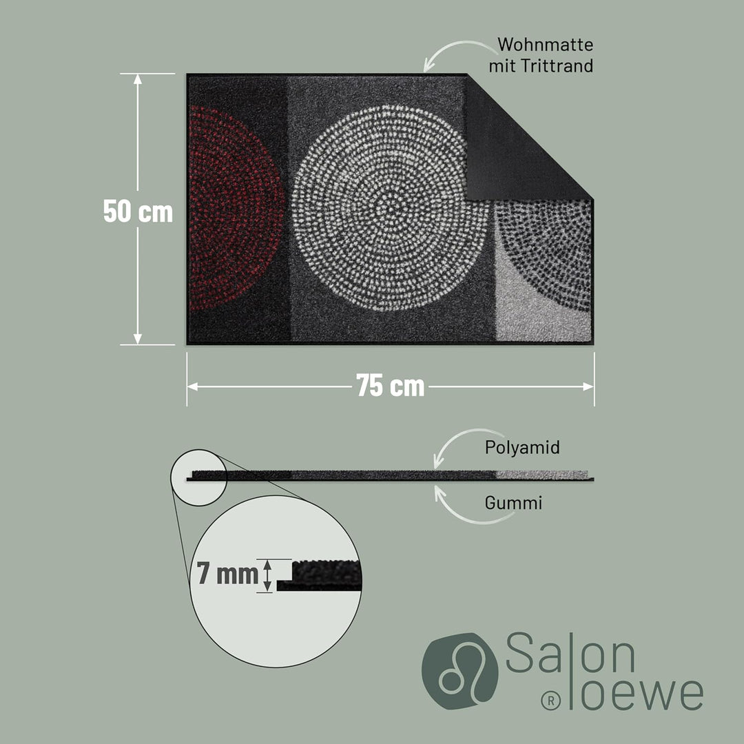 Salonloewe Fussmatte waschbar Nestor 50x75 cm SLD0847-050x075 50 cm x 75 cm Grau, 50 cm x 75 cm Grau