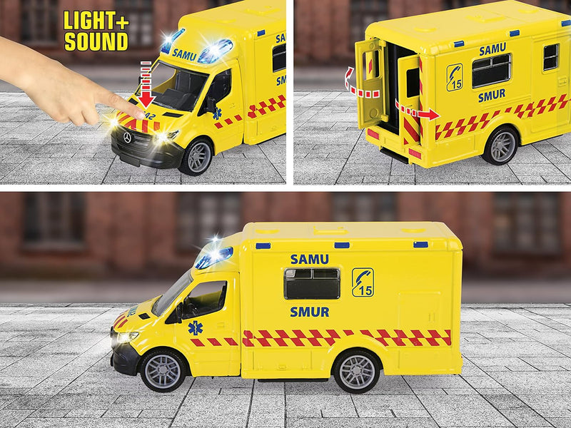 Majorette - Grand Series Mercedes Ambulance 15 cm (Massstab 1:43) Geräusche und Lichter ab 3 Jahren