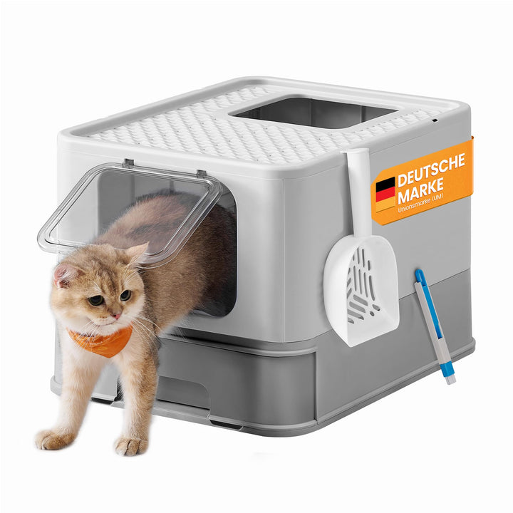 Feandrea Katzenklo, Katzentoilette, mit Deckel, ausziehbares Tablett, Schaufel, Bürste, für Katzen b