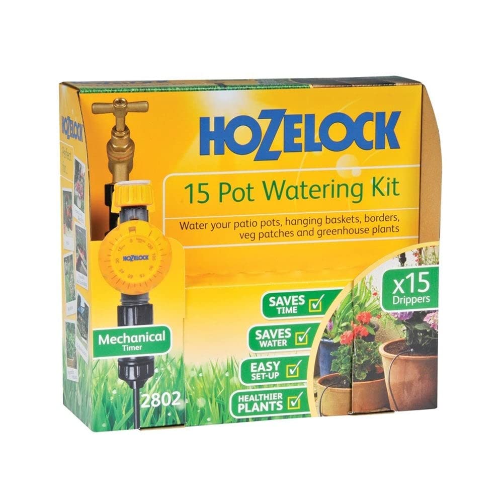 Hozelock Ltd 15-Topf-Bewässerungsset und mechanischer Timer mit automatischer Abschaltfunktion 15 Po
