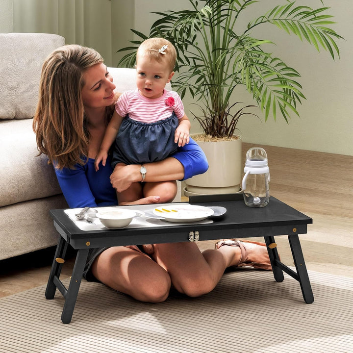 HOMCOM Klappbarer und verstellbarer Betttisch, Laptop-Tisch mit neigbarer Tischplatte, Schublade, Ba