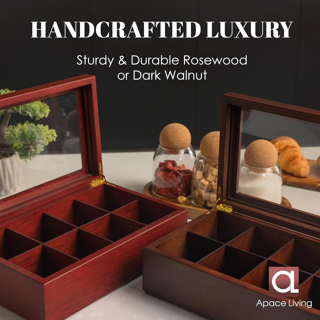 Tee Box von Apace Living - Luxeriöse Tee Aufbewahrung Box Holz – 8 Fächer für die Aufbewahrung von T