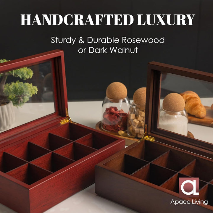 Tee Box von Apace Living - Luxeriöse Tee Aufbewahrung Box Holz – 8 Fächer für die Aufbewahrung von T