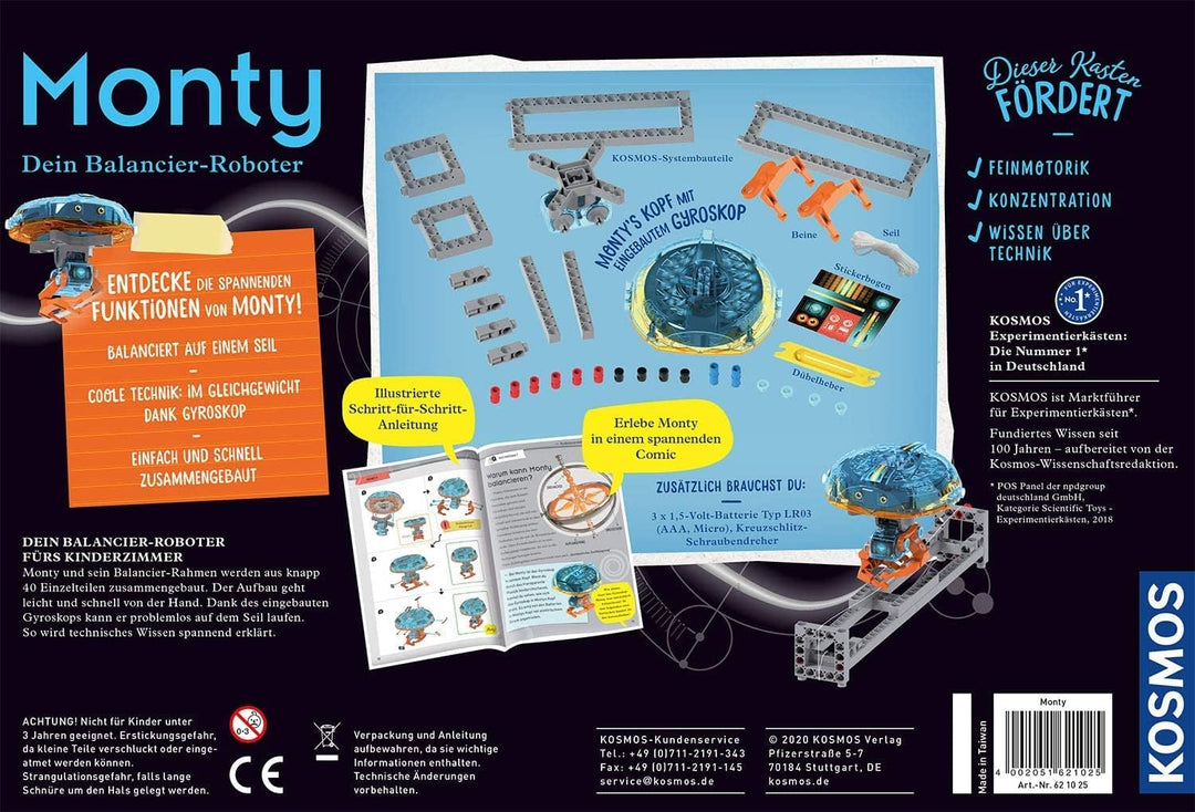 KOSMOS 621025 Monty - Dein Balancier-Roboter, Entdecke wie ein Gyoroskop funktioniert, lass Monty au
