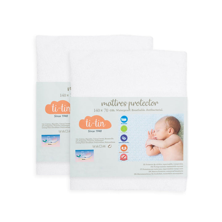 Matratzenschoner aus Baumwolle für Babykrippe | 70 x 140 cm | Wasserdicht | Atmungsaktiv | mit Gummi