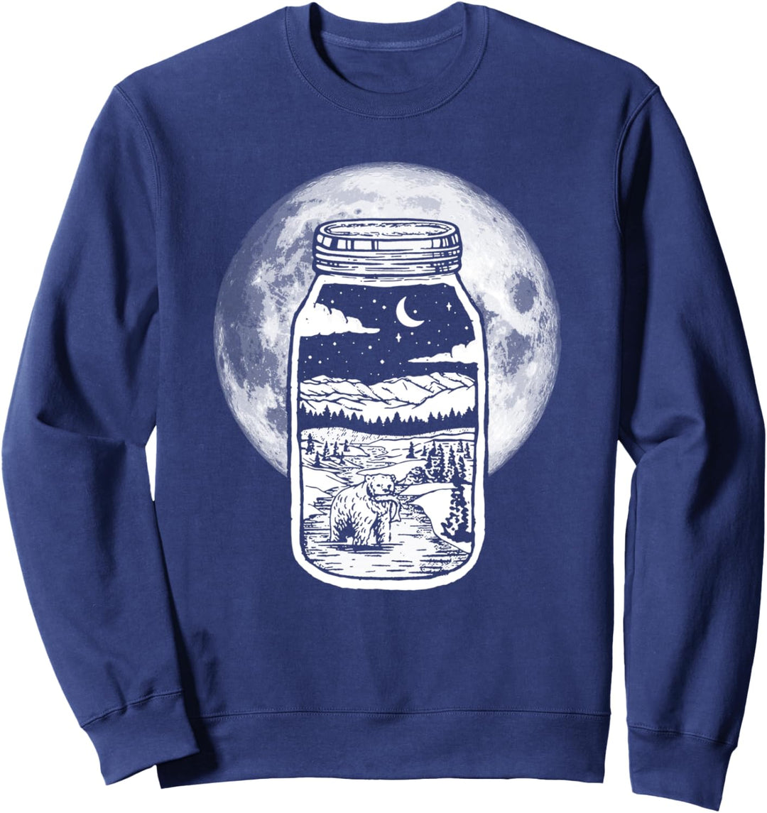 Moonshine Lover Jar Design - Bear, Moon & Mountains Sweatshirt