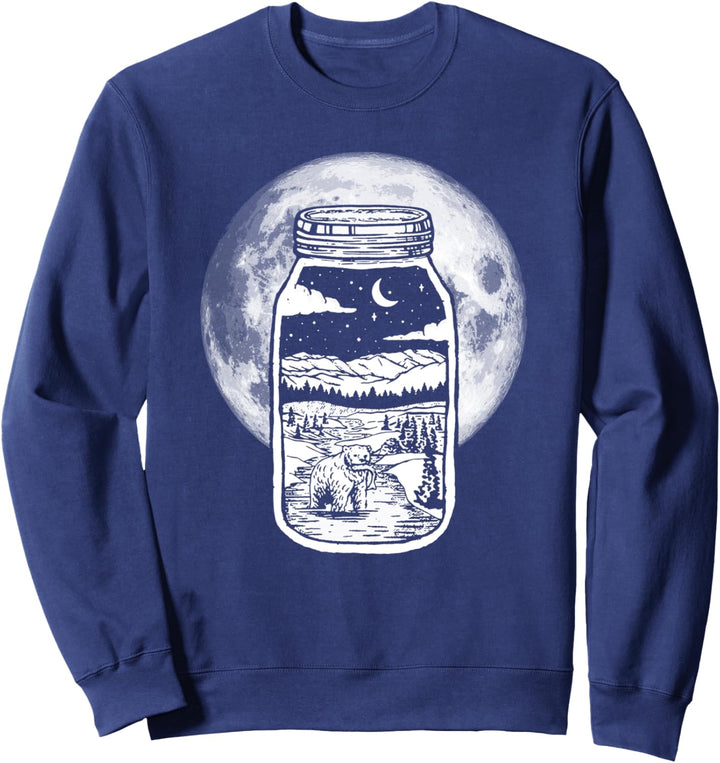 Moonshine Lover Jar Design - Bear, Moon & Mountains Sweatshirt