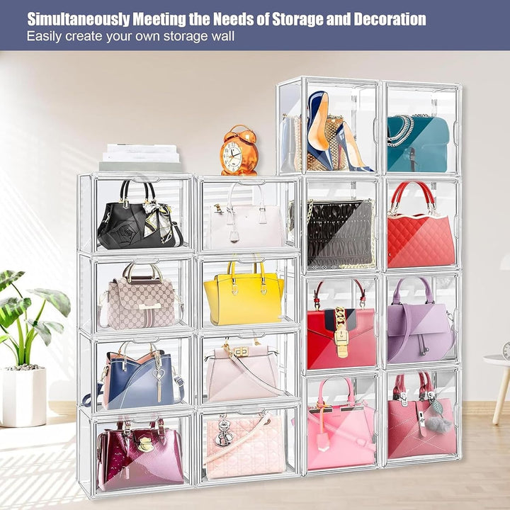 Schuhboxen Stapelbar Transparent 40x25x30 cm Acrylbox mit Magnetisch Tür Handtaschen Aufbewahrung Mu