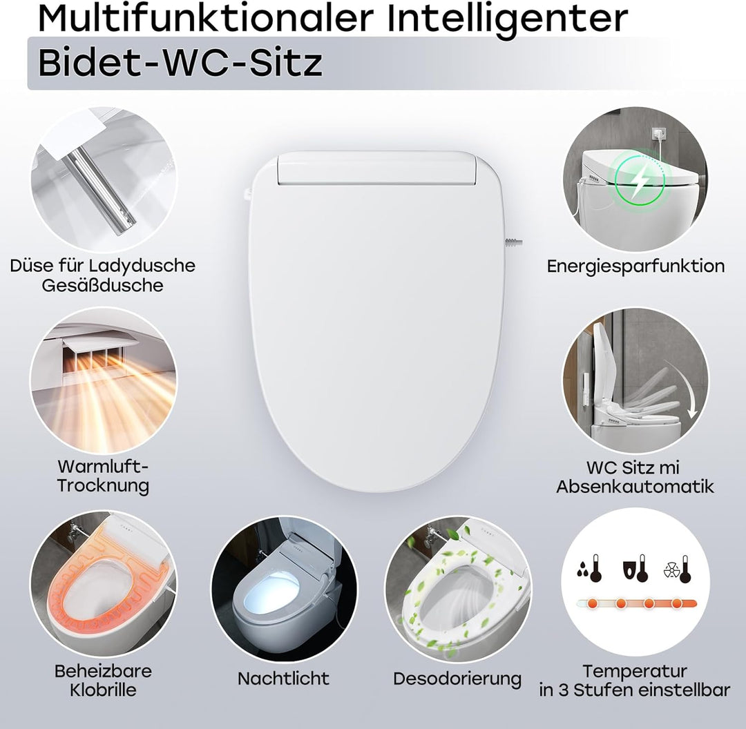 Smart Toilettendeckel mit Selbstreinigende Düse Waschen Vorne Hintere - Bidet Aufsatz für Toilette W