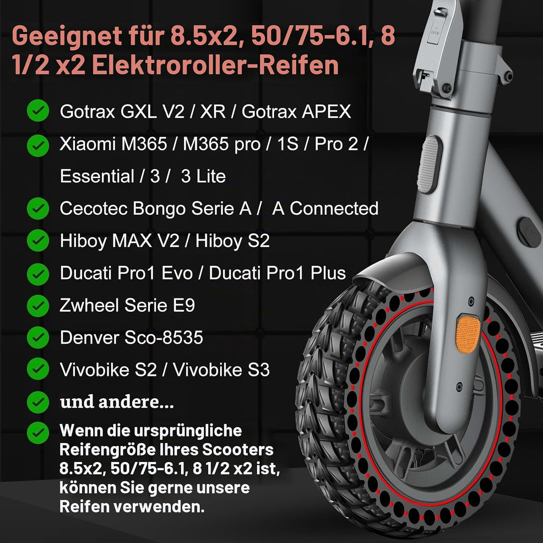 BANGTING 2PCS 50/75-6.1 E Scooter Solid Reifen, 8.5x2 zoll Vollgummireifen, 8 1/2 x2 Ersatzreifen fü