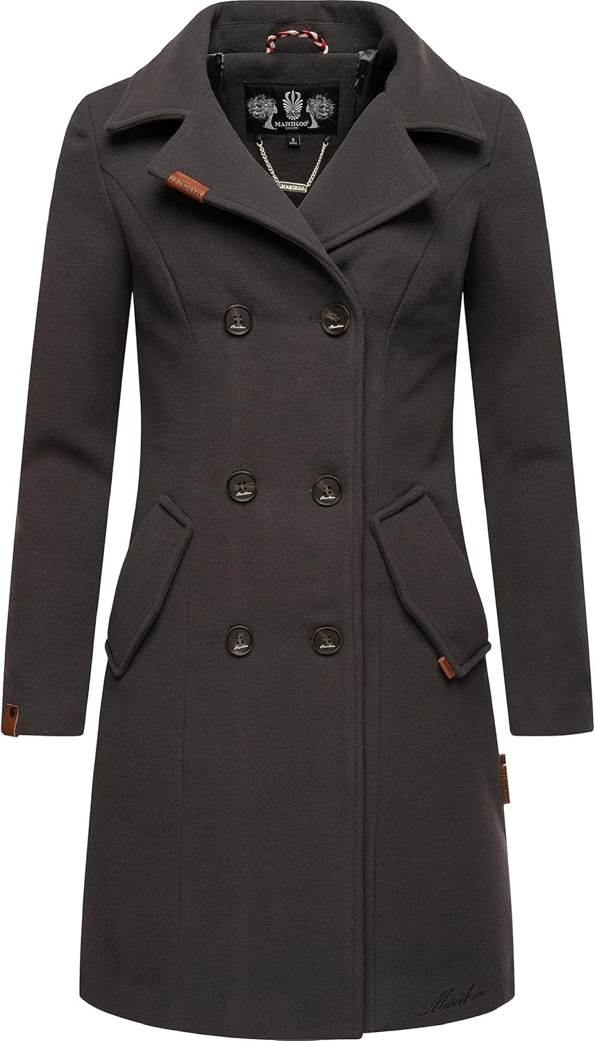 MARIKOO Damen Wollmantel Langer Trenchcoat mit Reversekragen Nanakoo XS-XXL XXL Anthrazit, XXL Anthr
