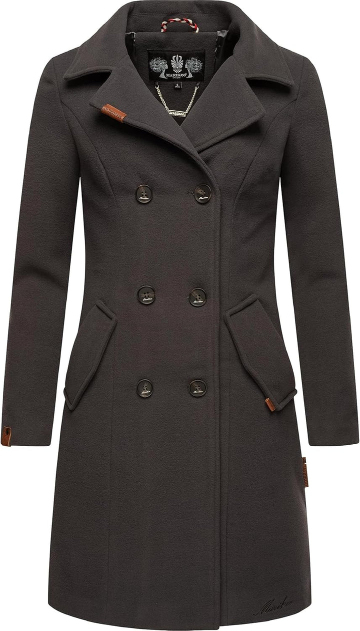 MARIKOO Damen Wollmantel Langer Trenchcoat mit Reversekragen Nanakoo XS-XXL XXL Anthrazit, XXL Anthr