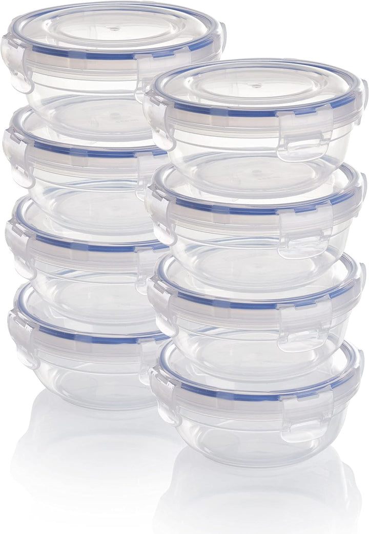 Grizzly Kunststoff Frischhaltedosen Set, 8x Vorratsdosen mit Deckel, flach, rund, stapelbar, bruch-,
