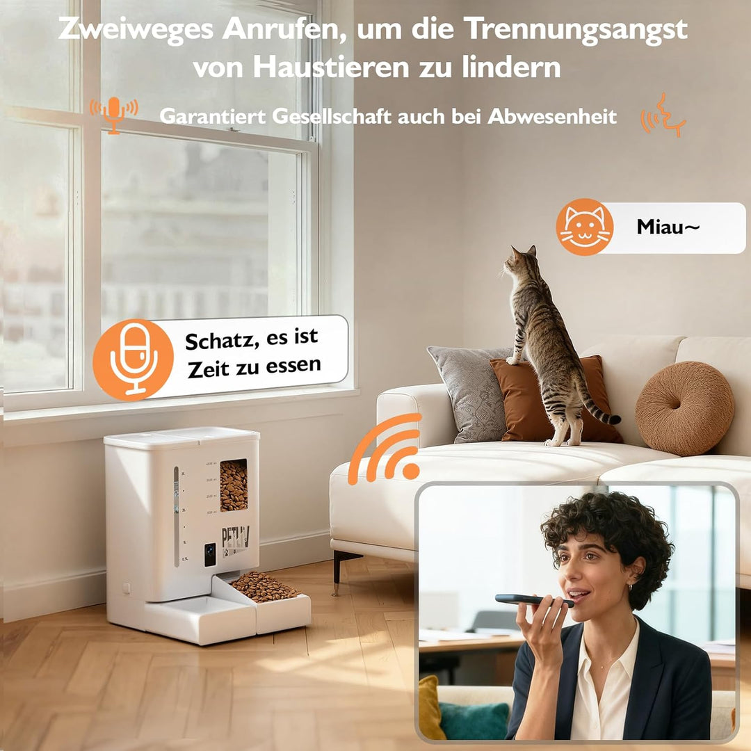 Futterautomat Katze 2 Näpfe mit APP,2K-Kamera 5L Katzenfutter Automat mit 5G/2,4G WiFi,Zwei-Wege-Aud