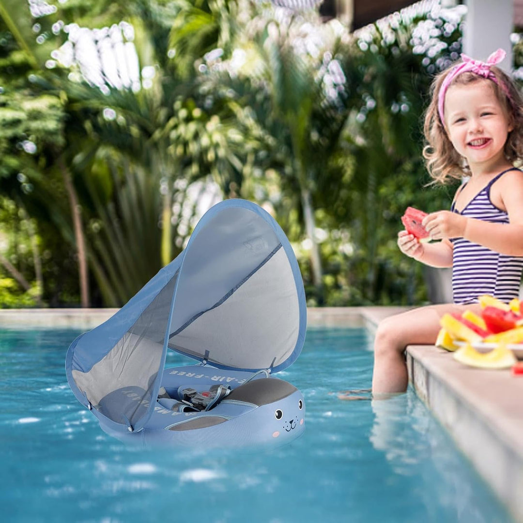 Baby Schwimmring Mit Abnehmbarem Sonnendach, Baby Schwimmtrainer Ab 3 Monate Mit Verstellbare Schult