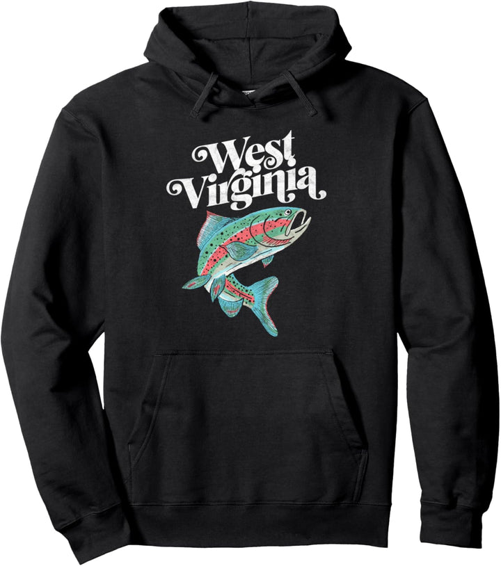 West Virginia Rainbow Trout Fishing Vintage Retro Graphic Pullover Hoodie
