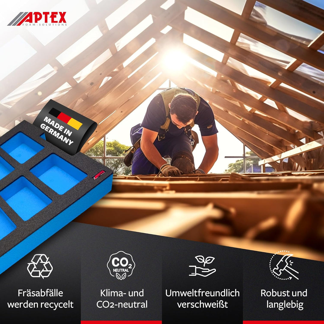 APTEX Schaumeinlage passend für 8x Bosch Akkus GBA 18V (kein ProCore) für L-Boxx 102 G4, 136 G4, LB4