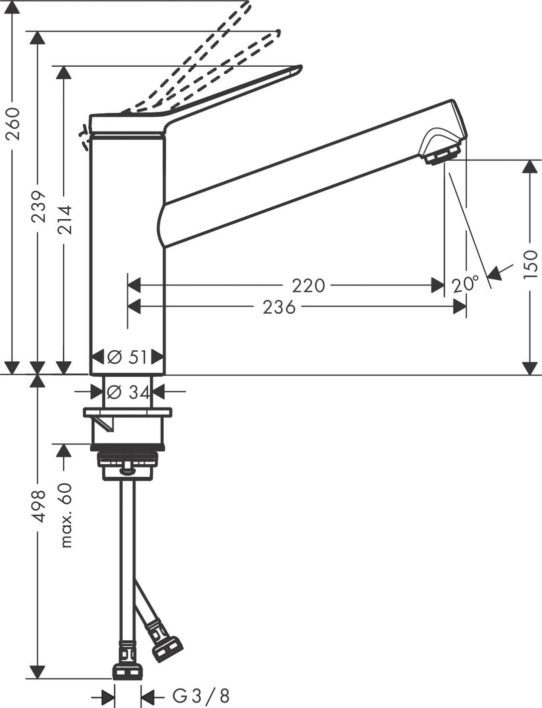 hansgrohe Küchenarmatur Zesis M33, Wasserhahn Küche mit Auslauf Höhe 150 mm, energie-und wasserspare