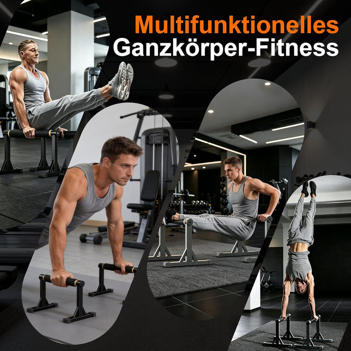 Holz-Parallettes Liegestützstangen, Massivholz-Parallelstäbe mit rutschfestem Griff, robustes Metall