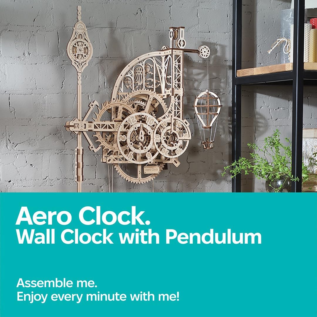 UGEARS Aero Uhr 3D Puzzle - Pendeluhr Aero Clock - Modellbau 3D Holzpuzzle Holzbausatz - Modellbausa