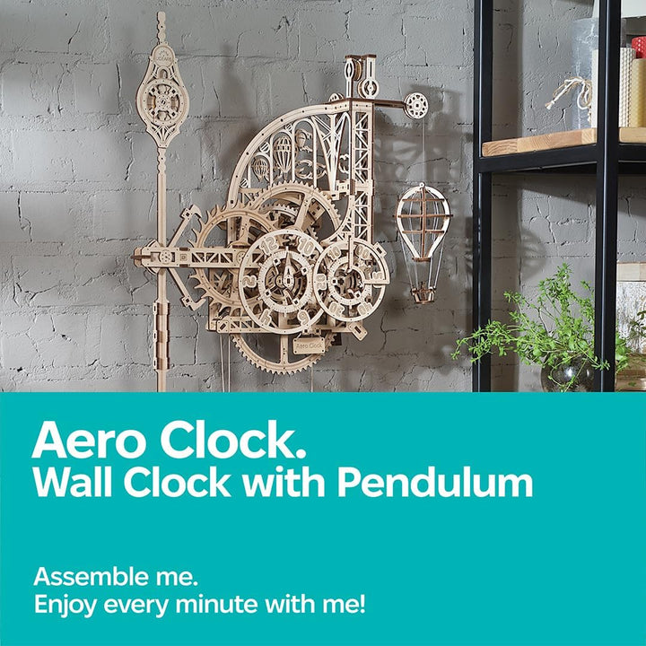 UGEARS Aero Uhr 3D Puzzle - Pendeluhr Aero Clock - Modellbau 3D Holzpuzzle Holzbausatz - Modellbausa