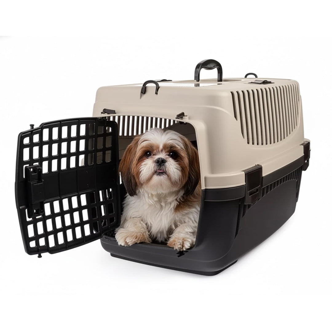 HAPPET Tiertransportbox Polly S Beige & Braun 48x32,5x31 cm – Robuste, gut belüftete Transportbox au