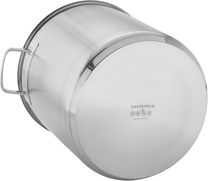 TECHNICA Topf Induktion 21,2 l – Kochtopf aus Edelstahl ⌀300 mm mit Deckel – Dreischichtboden – Supp