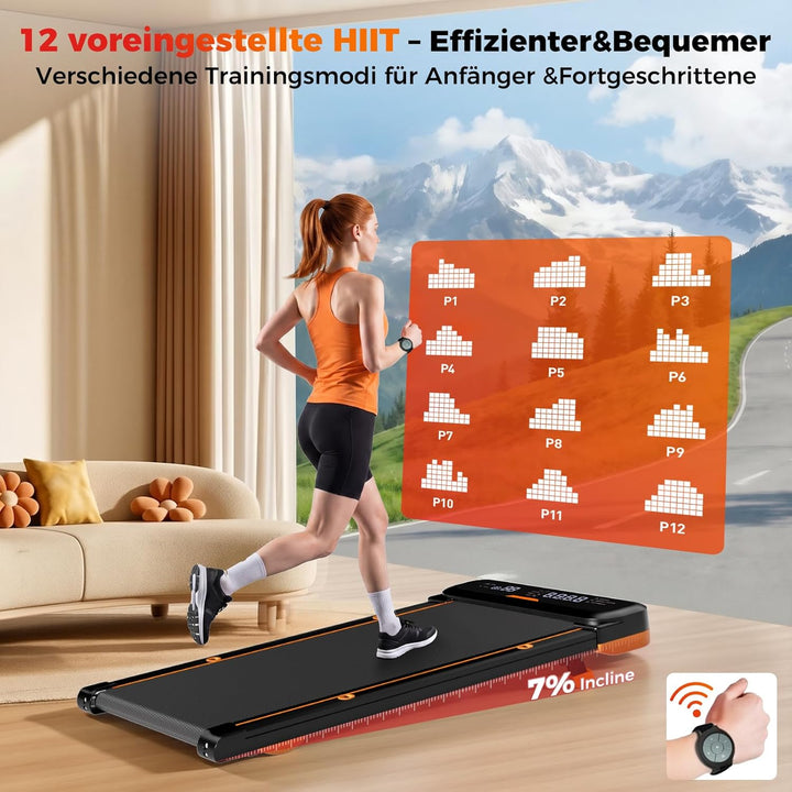 4 in 1 Walking Pad mit 7% Steigung, Laufband für Zuhause mit Vibration & Abnehmbarer Haltestange, le