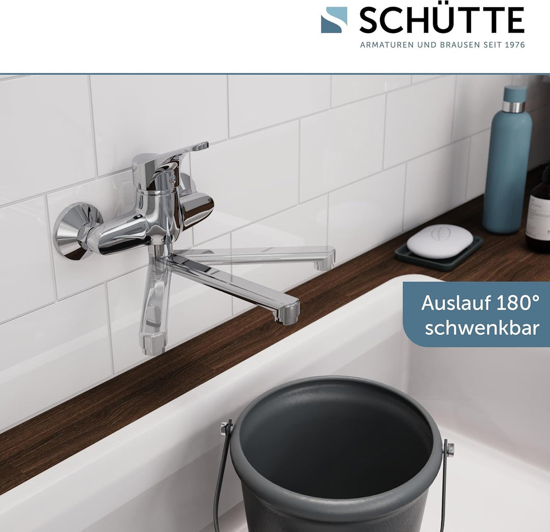 SCHÜTTE 22600 ATTICA Wandwasserhahn Chrom, Wand-Spültischarmatur 360°, ideal für Doppelspülbecken, W