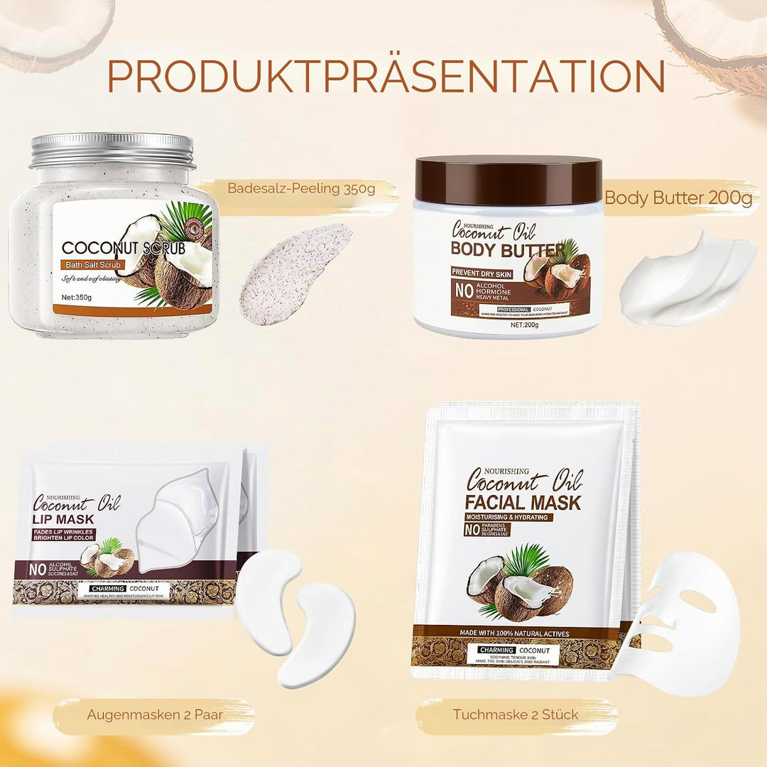 Körperpeeling Körperpflege Set, Body Scrub + Körperbutter + Gesichtsmaske + Augenpads – Komplettes B