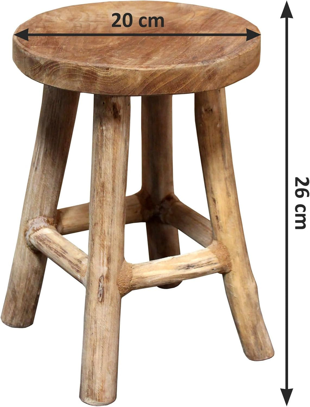 Spetebo Teak Blumenhocker 26 x 20 cm rund - Natur/gross - Holz Pflanzen Hocker mit 4 Füssen - Echtho