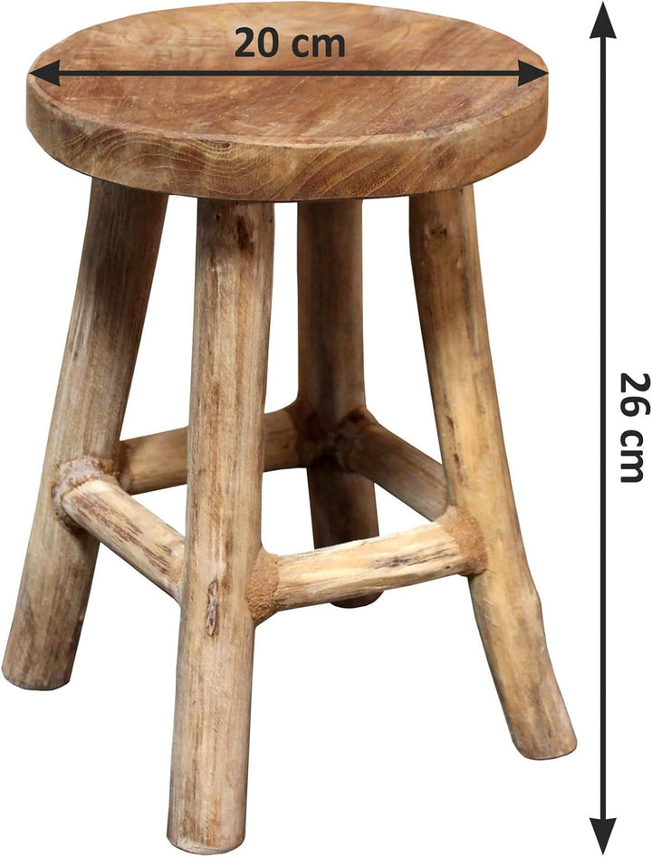 Spetebo Teak Blumenhocker 26 x 20 cm rund - Natur/gross - Holz Pflanzen Hocker mit 4 Füssen - Echtho