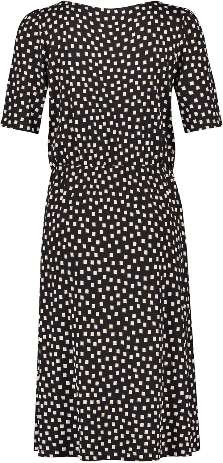 Taifun Damen Jerseykleid mit grafischem Allover-Print halber Arm Gemustert knieumspielend 34 Schwarz