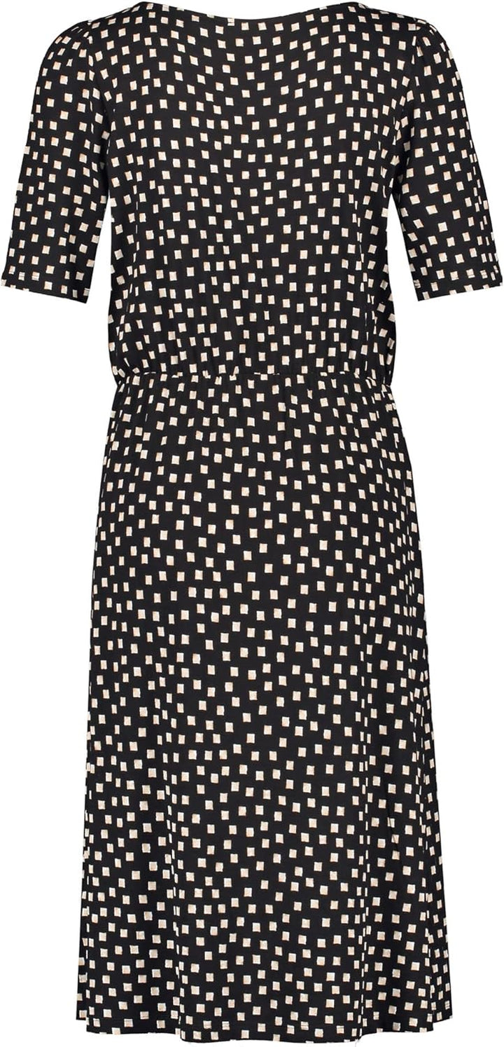 Taifun Damen Jerseykleid mit grafischem Allover-Print halber Arm Gemustert knieumspielend 34 Schwarz