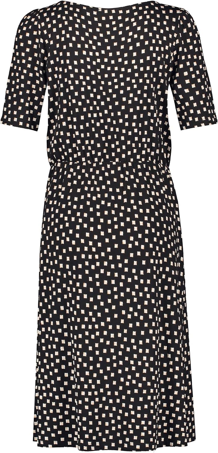 Taifun Damen Jerseykleid mit grafischem Allover-Print halber Arm Gemustert knieumspielend 34 Schwarz