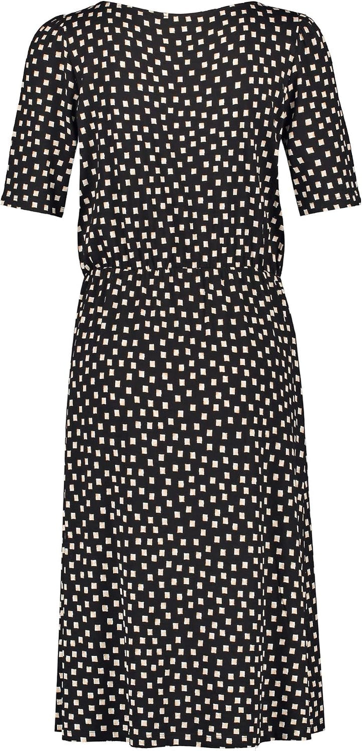 Taifun Damen Jerseykleid mit grafischem Allover-Print halber Arm Gemustert knieumspielend 34 Schwarz