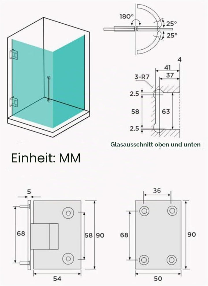 WANLIAN 2pcs Heavy Duty 90 Grad Glastür Schrank Vitrine Schrank Klemme Glas Duschtüren Scharnier Ers