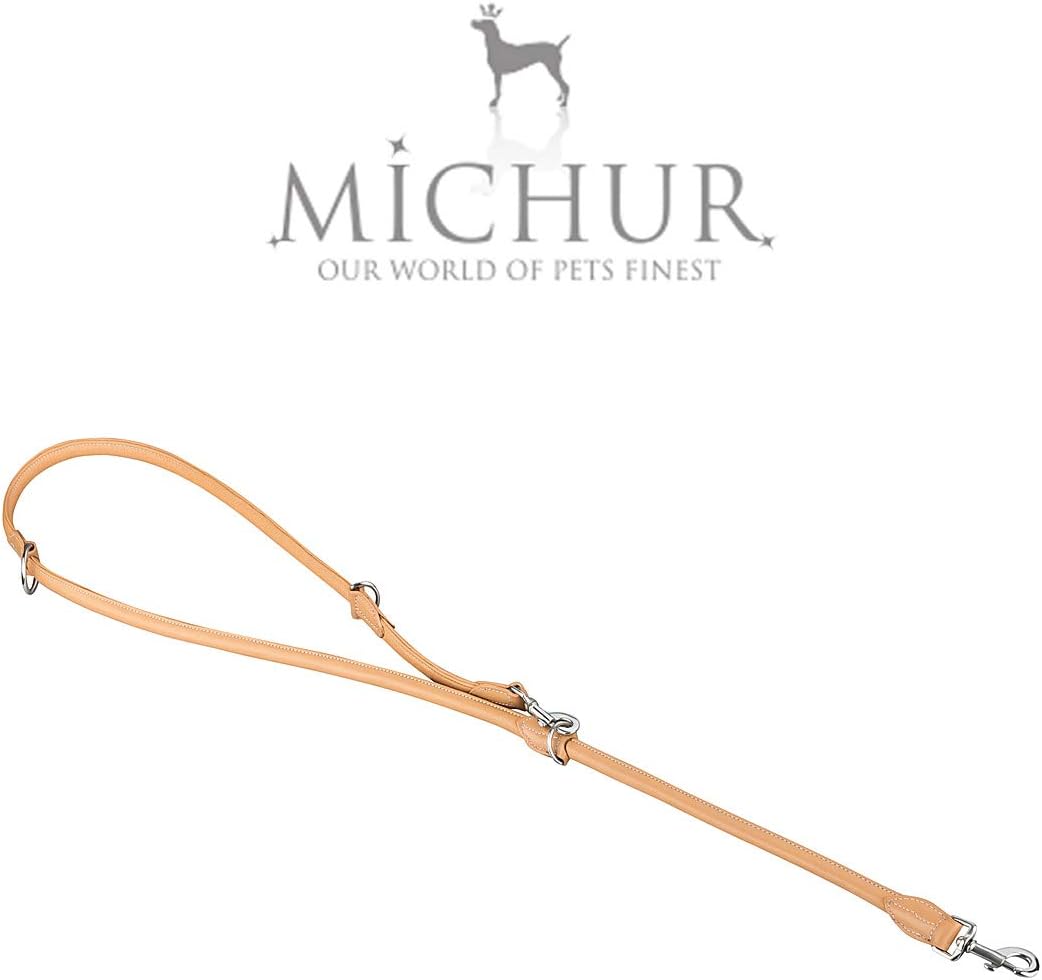 MICHUR SANTIAGO BEIGE, Hundeleine, Lederleine, Führleine, Rundleine, längenverstellbar, LEINE LEDER,