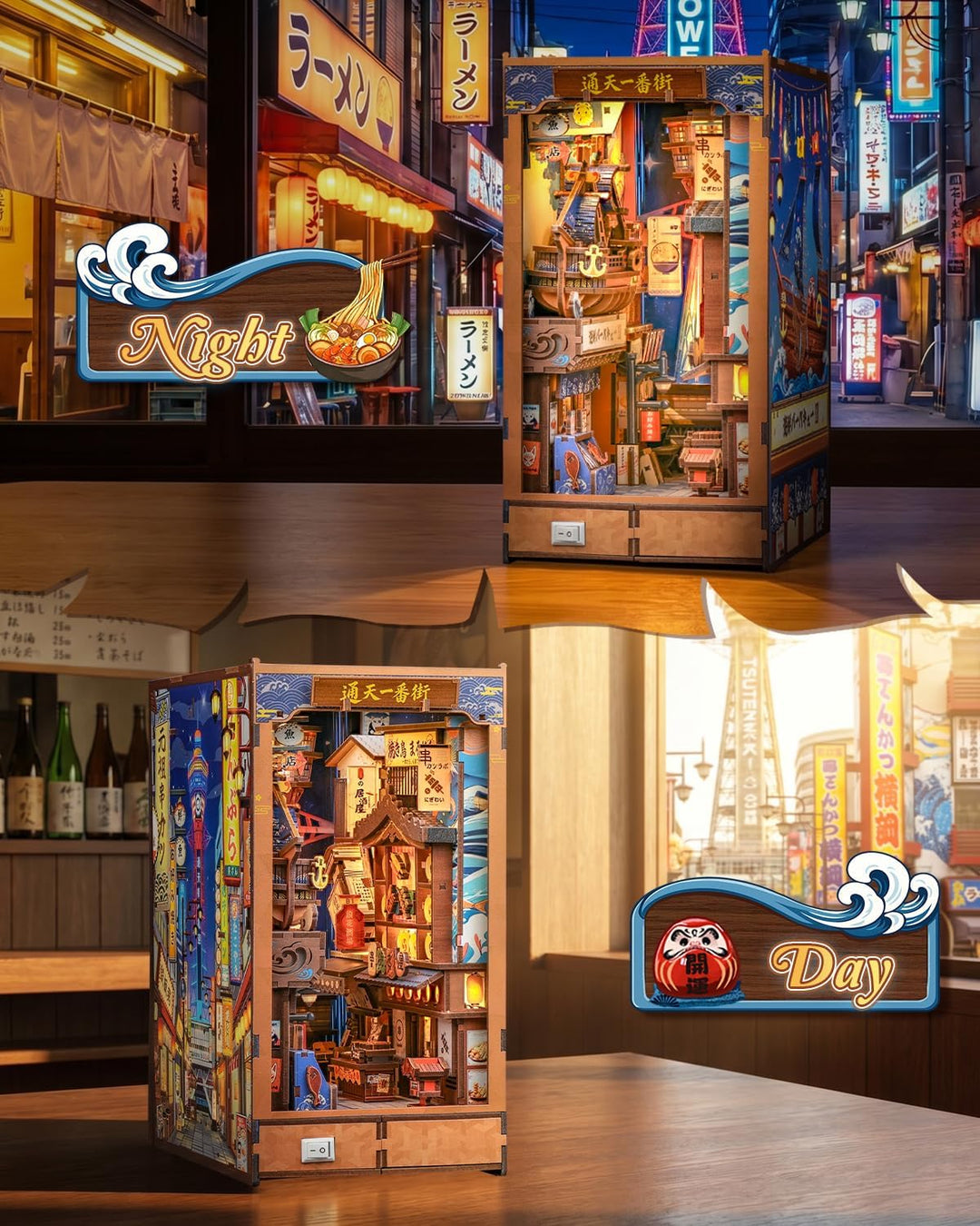 CUTEBEE Book Nook Kit - Japanisches klappbares DIY Miniatur Haus, warme LED Bücherregal Gasse Dekor,