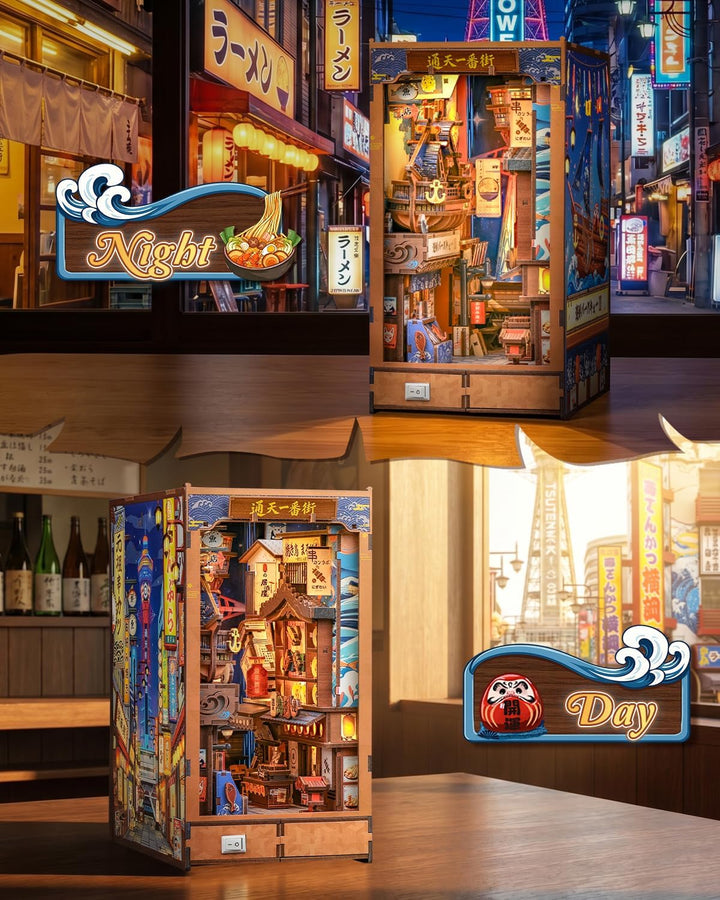 CUTEBEE Book Nook Kit - Japanisches klappbares DIY Miniatur Haus, warme LED Bücherregal Gasse Dekor,