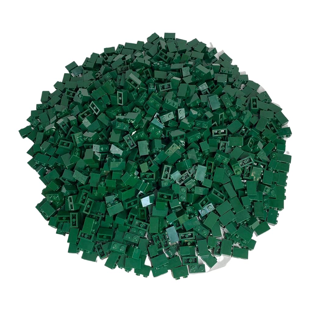 LEGO Classic 100 Stück 1x2 Steine (3004) mit Steinetrenner (dunkelgrün)