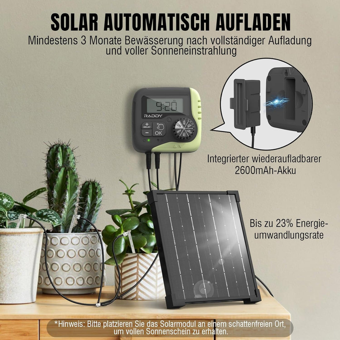 Raddy WS-1 Automatisches Bewässerungssystem, Solar-Drip-Bewässerungsset mit 2600mAh Batterie, progra