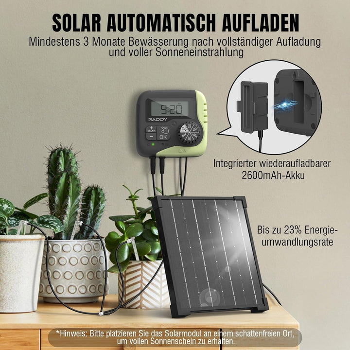 Raddy WS-1 Automatisches Bewässerungssystem, Solar-Drip-Bewässerungsset mit 2600mAh Batterie, progra
