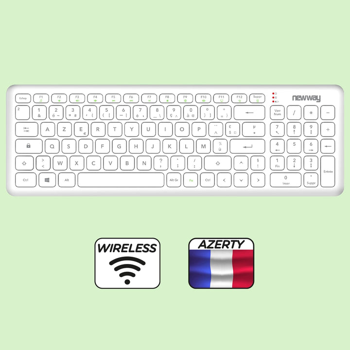 NEWWAY RF01 Kabellose Tastatur mit Pad – Französische kabellose Tastatur (AZERTY) 97 Tasten 13 Multi