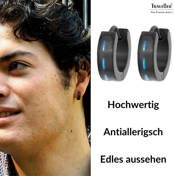 Traveller Creolen - Herren - Edelstahl - schwarz - Karbon Blau, Blau