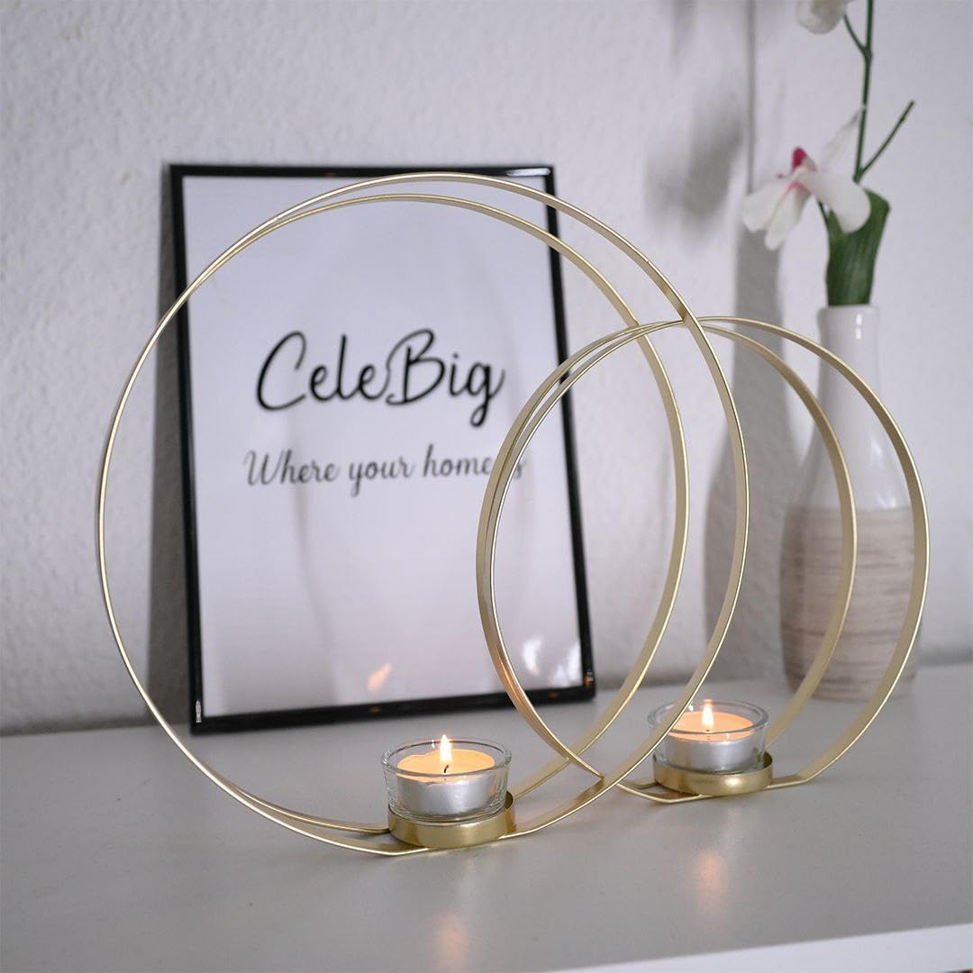 Kerzenständer 2er Set | Teelichthalter Gold | Kerzenständer Gold | Kerzenhalter mit Windlicht | Kerz