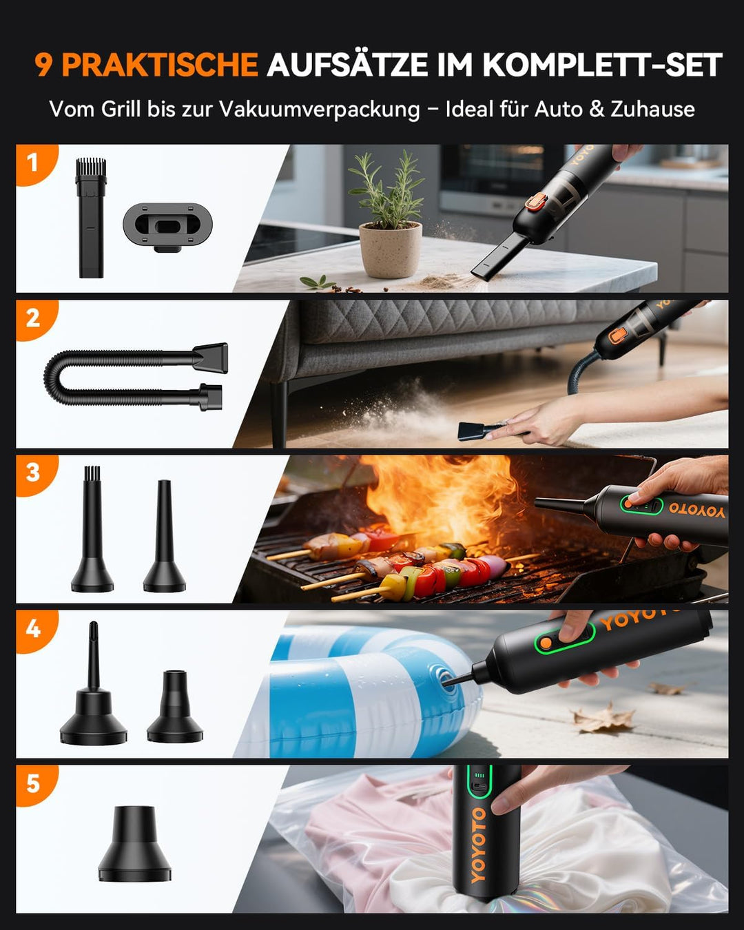 Akku-Autostaubsauger stark 4-in-1, Handstaubsauger Mini kabellos mit hoher 22000Pa/54 AW Saugkraft,