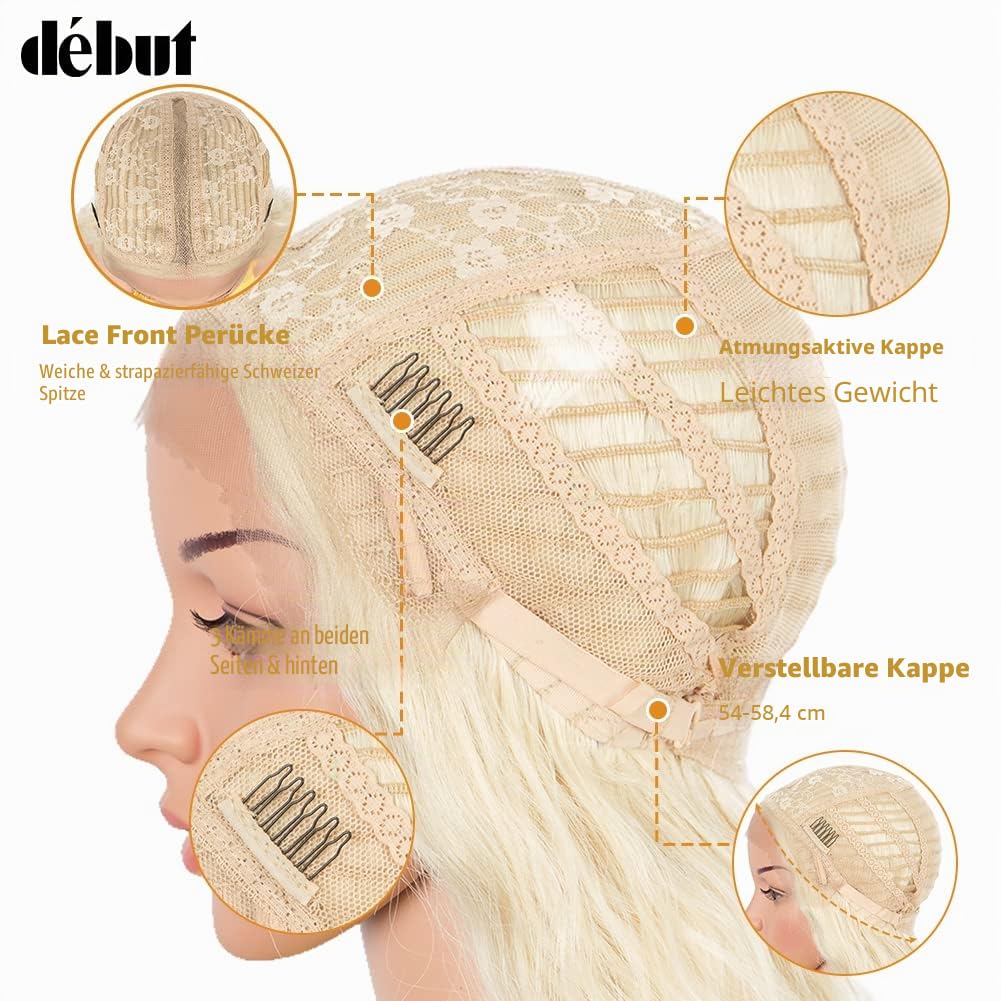 DÉBUT Lace Front Perücke Super lange gewellte Perücke für Damen 104 cm 280g Kunsthaar Hitzebeständig