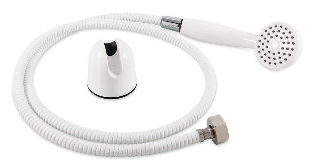 Camco 43762 Wohnmobil-Duschkopf-Set mit Gartenschlaucharmatur und Saugnapfhalterung – schafft eine f