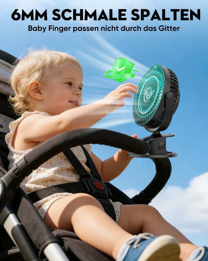 COZII Mini Ventilator, USB Ventilator Leise Clip Ventilator Tischventilator mit LED-Anzeige, 720° Dr